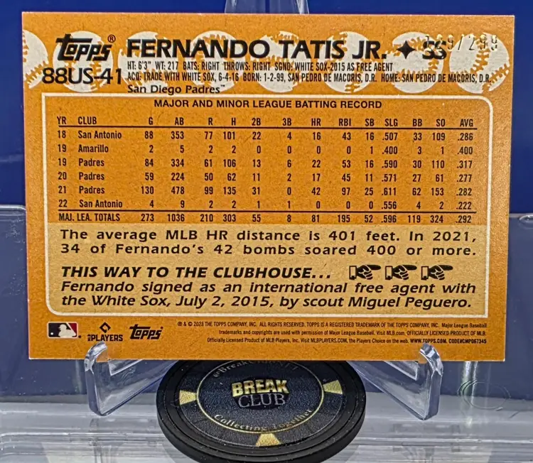 Fernando Tatis Jr. 2023 Topps Black Border Card 35th Anniversary SP 129/299 #88US-41 San Diego Padres