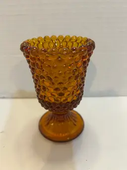Vintage Hobnail Amber Pedestal Votive