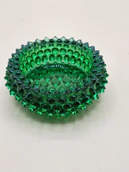 Fenton 3.25" Small Round Green Glass Hobnail Dish