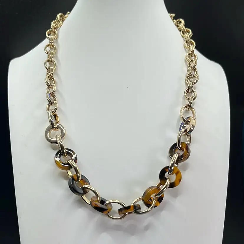 White House Black Market Faux Turtle Shell Necklace, Gold Tone, Lobster Clasp20” Long