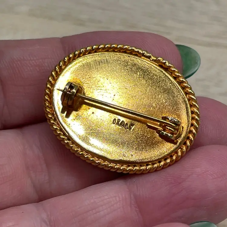 Vintage Micro Mosaic Art Deco Flower Brooch Pin Marked Italy Gold Tone Edge