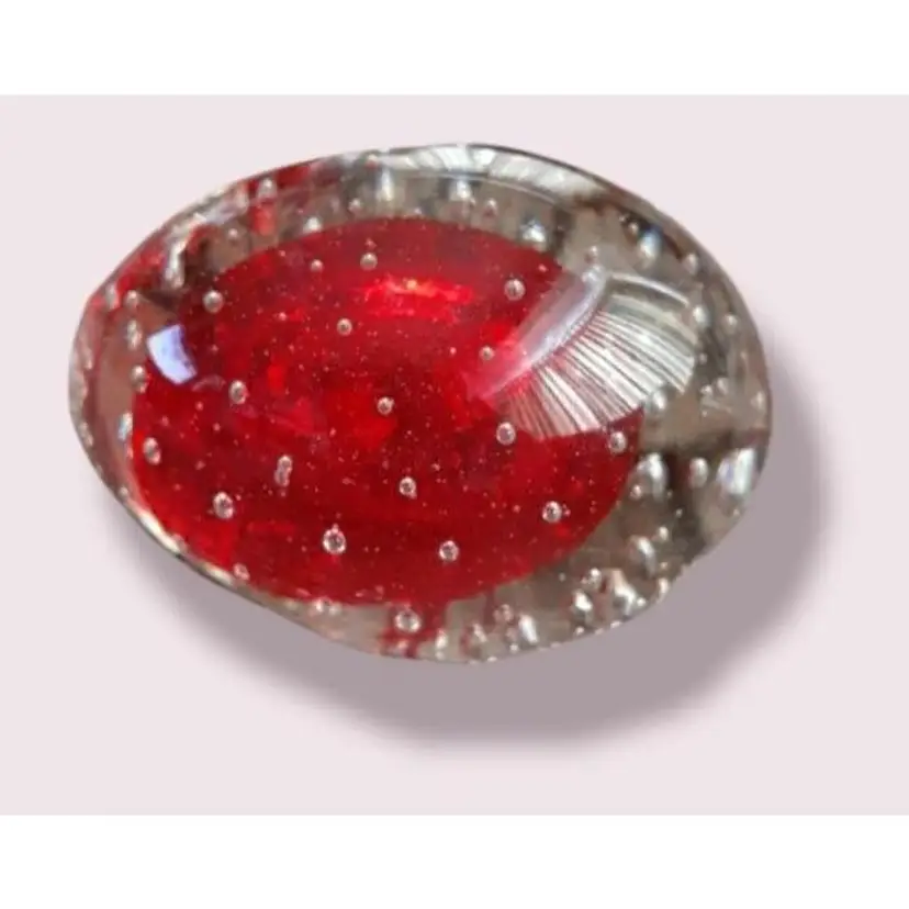 Art Glass Red Egg Paperweight Controlled Bubble