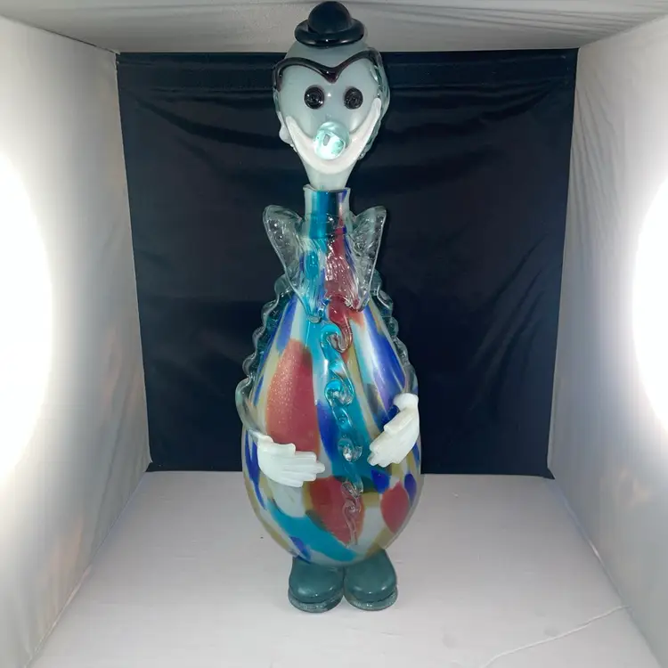 Vintage 16” Art Glass Clown Head Vase Bottle Decanter - Murano?
