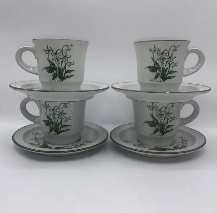 4 Noritake Mountain Flowers Stoneware Coffee Tea Mug Cups 8oz 8343 Japan EUC