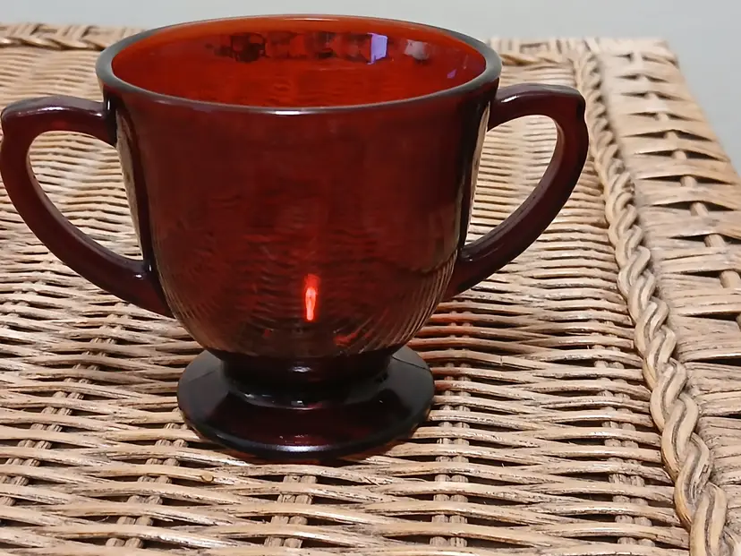 Vintage Ruby Red Glass Sugar Bowl