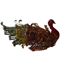Vintage Metal Turkey Lacey Multi-Colored Sculpture With Curled Metal Distressed Display Tableware Centerpiece Fall Colors, 16” Head To Tail
