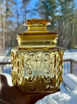 Vintage LE Smith Amber Glass Canister
