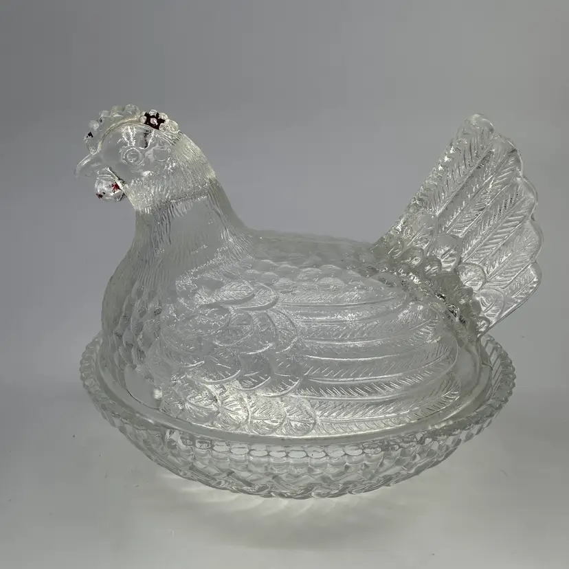Vintage Clear Indiana Glass Hen on Nest Candy Trinket Dish