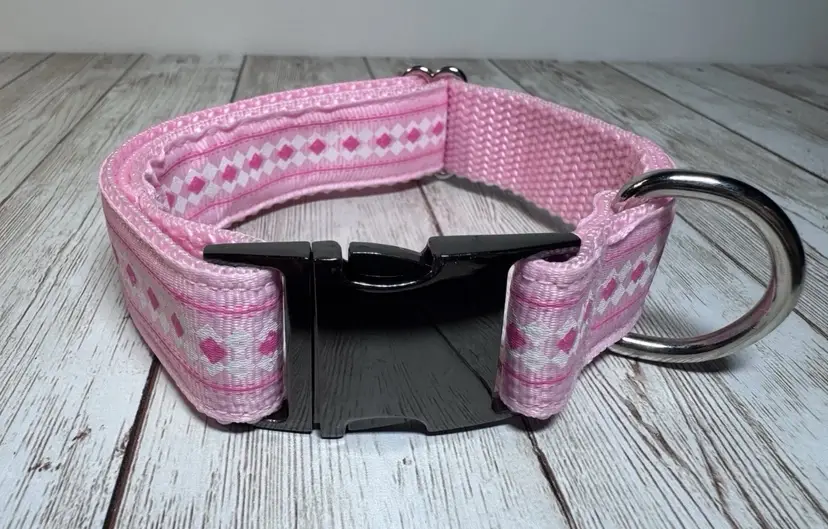 Dog Or Puppy Collar Pink Flowers 1” Wide Small Handmade NEW With Metal Buckle