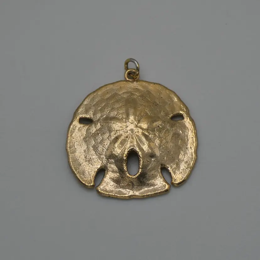 Vintage 80's 3D Real Sand Dollar Pendant Gold Dipped Plated Retro Ocean Beach 36mm