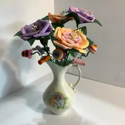 Pastel Pitcher of Button Flowers