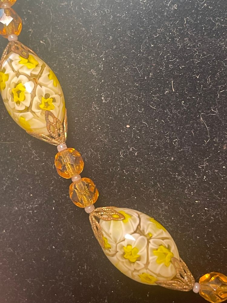 Antique 1920s Milleflori Glass And Crystal Necklace