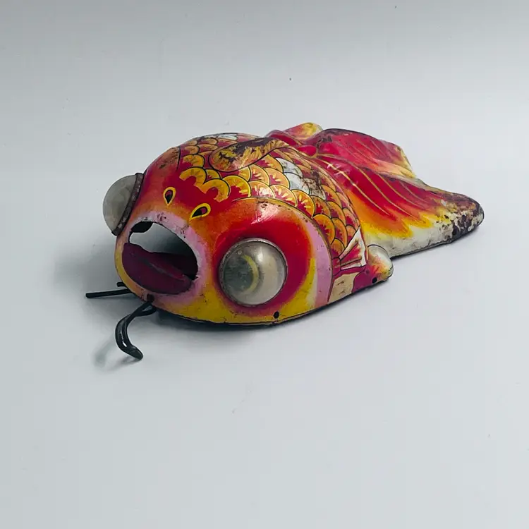 1950s Japan Wind Up Fish Toy Red and Yellow Koi Style Vintage Toy