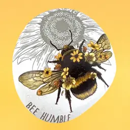 Bee 🐝 Hand Painted Resin “Rock” With Sunflowers. Inspirational “Bee Humble”. Gold Painted Reverse Side.