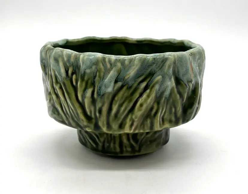 Vintage American Bisque Green And Blue Drip Glaze Planter