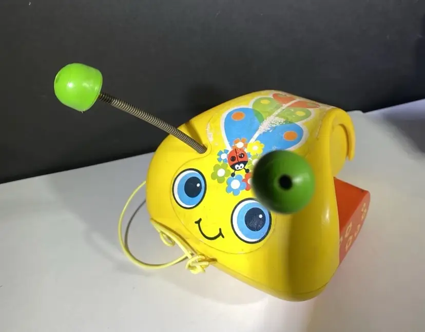 Fisher Price 628 Pull Toy Crazy Crawler Lady Bug 1974 Working