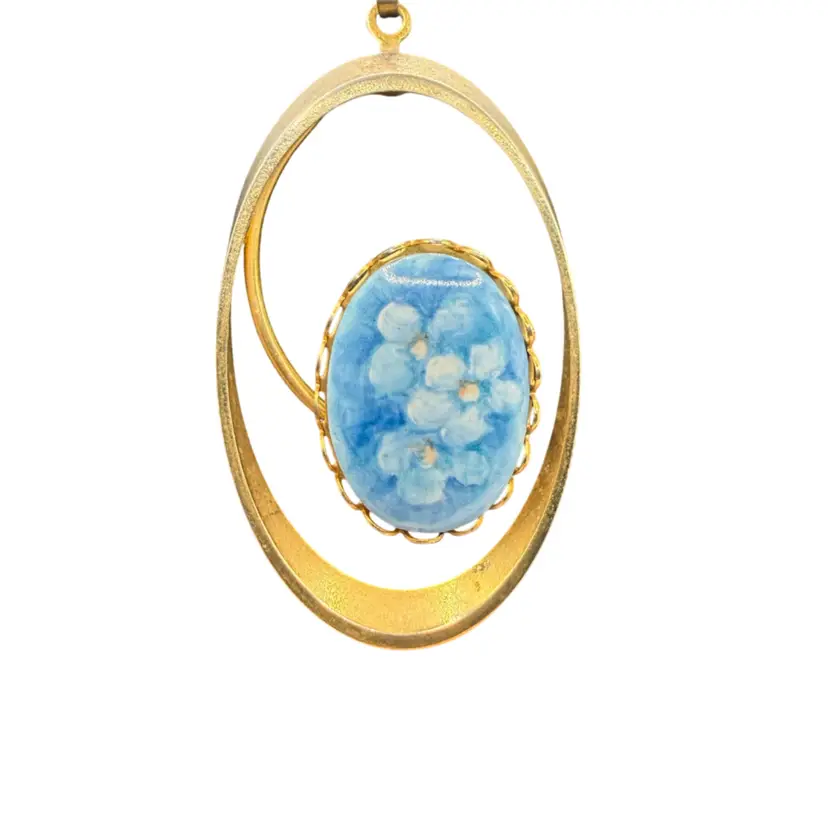 Vintage Baby Blue Porcelain Flower Pendant