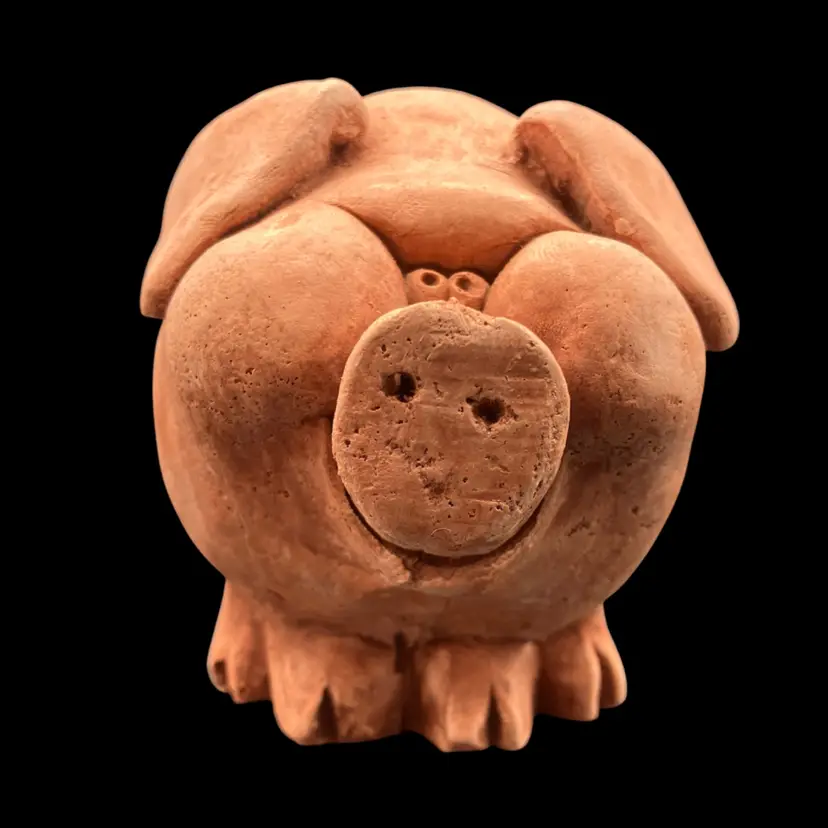 BIN - Vintage Weirdo 1973 Kersten Bros. Terra Cotta Pig Straw Flower Holder