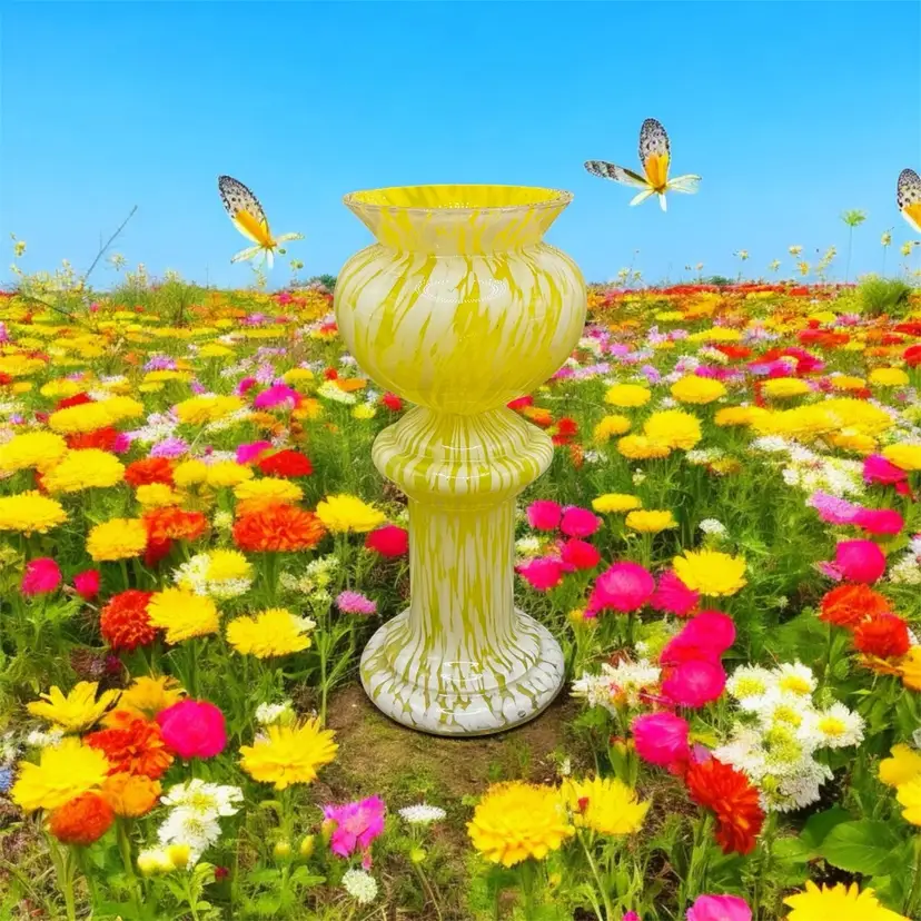 Bohemian Czech Hand Blown Glass Yellow Confetti Vase 9 1/4β Tall