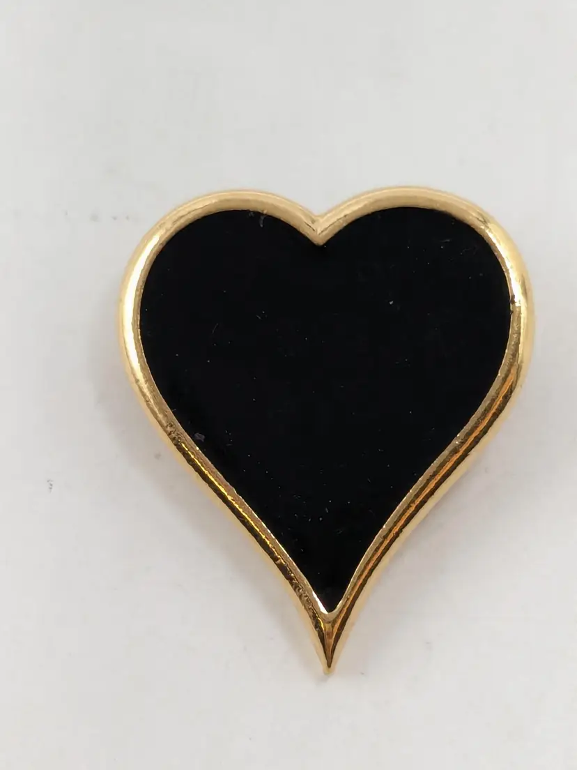 Vintage Sarah Coventry "Black Magic" Heart Brooch Pin Gold Tone