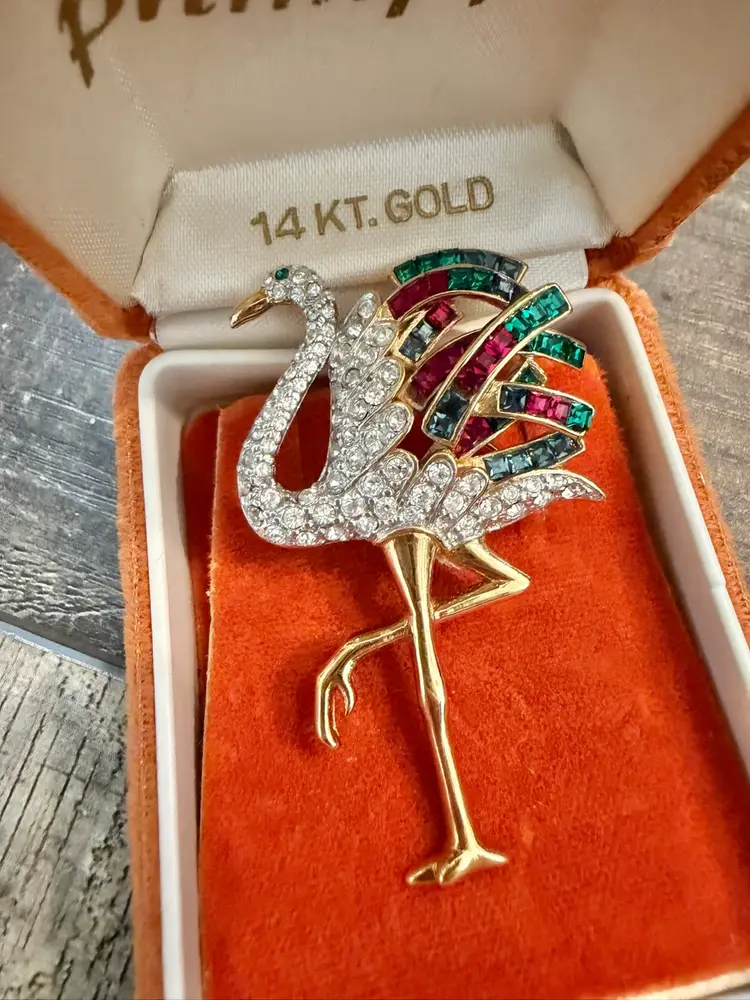 Vintage Carolee Flamingo Rhinestone Brooch