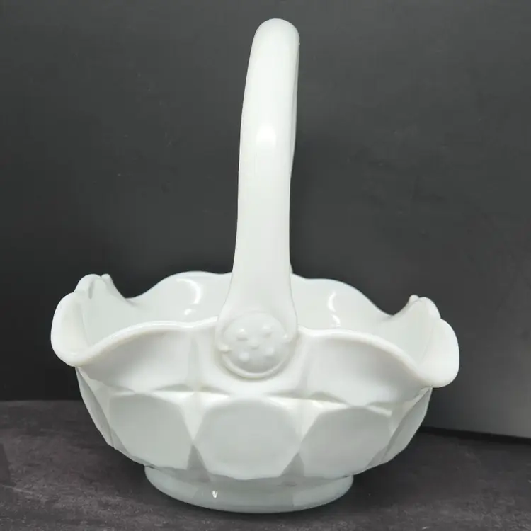 Vintage Indiana Glass Constellation Pattern Milk Glass Basket
