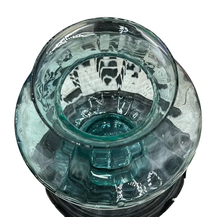 Hand Blown Art Glass Aqua Color Vase, 4” Tall Beautiful Optics