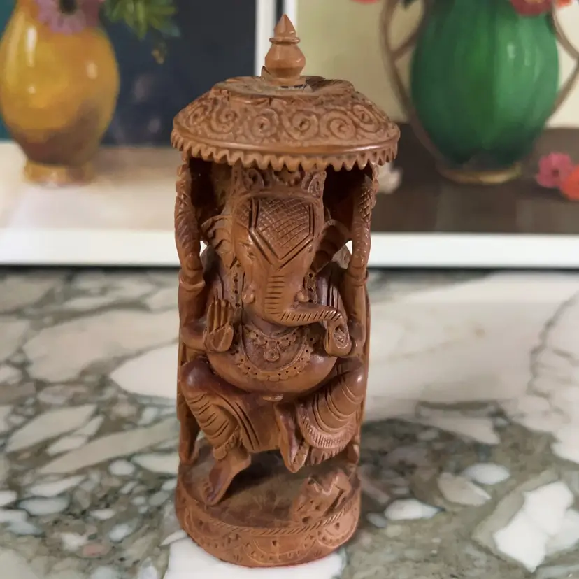 Vintage Carved Wood Ganesha