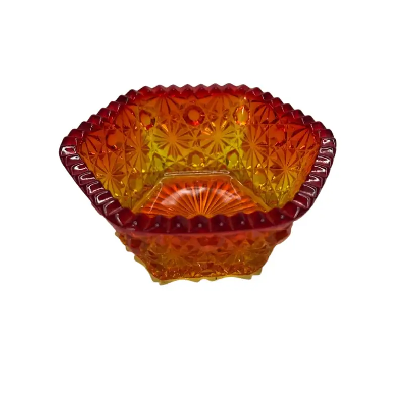 Vintage Amberina Daisy And Button Candy Dish @ 5 1/2x2 1/2 Sawtooth Edge