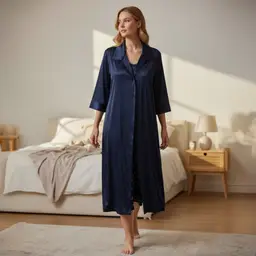 Vintage Vanity Fair 3 Pc Midnight Blue Pajama Set Robe, Shirt, Pants Size 1X