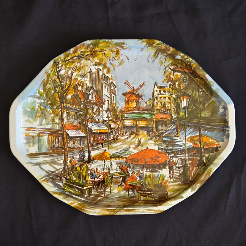 Serving Tray Daher Decorated Metal Ware Paris Street Scene Moulin Rouge Vintage 13¾" × 17¾" Approximately