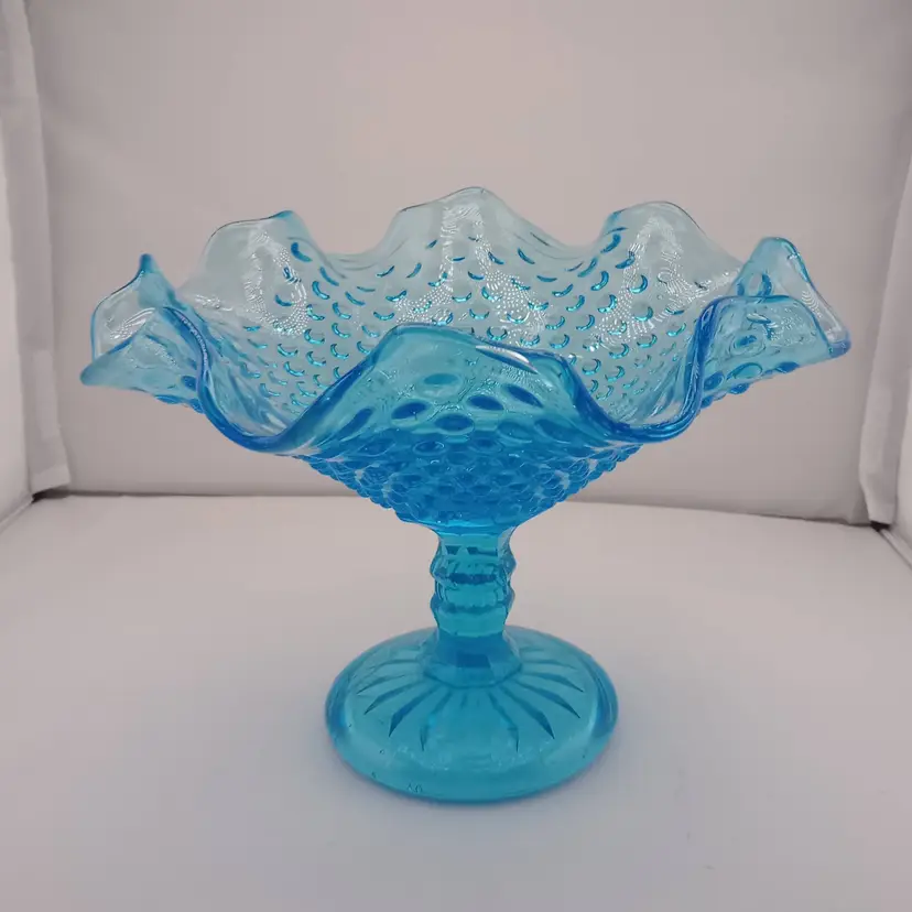 Fenton blue hobnail pedestal fruit bowl