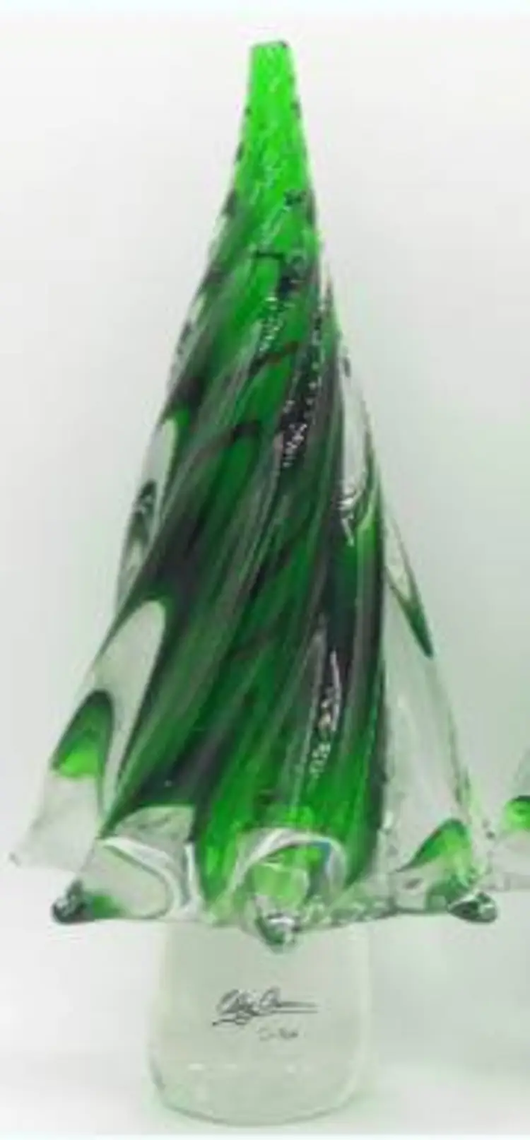Vintage Oleg Cassini Lead Crystal & Green Spiral Art Glass Christmas Trees, 2 Sizes Avail.