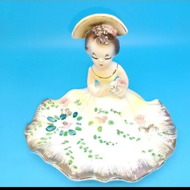 Vintage Arnart Creation Japan Porcelain Figurine Doll Girl Dish Jewelry holder