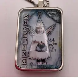 POW3 VTG Shopping Fairy Pendant Necklace Silver Tone 34" w/Extender by Sally Jean