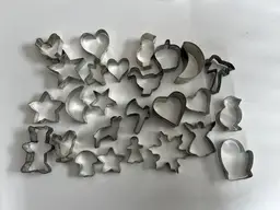 Silver Tone Cookie Cutter Collection. 26 Various Shape Vintage Cookie-cutters