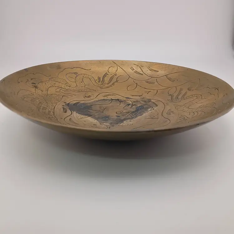 Vintage Chinese double dragon brass bowl