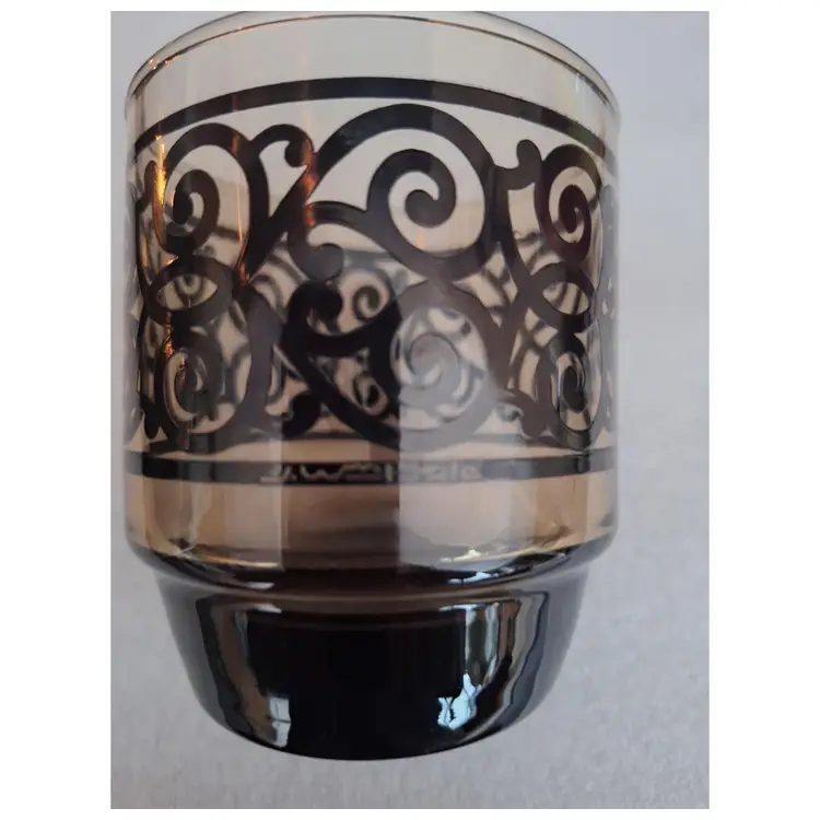 J Wm Hale Glassware Vintage Smokey Brown & Black Scroll Design
