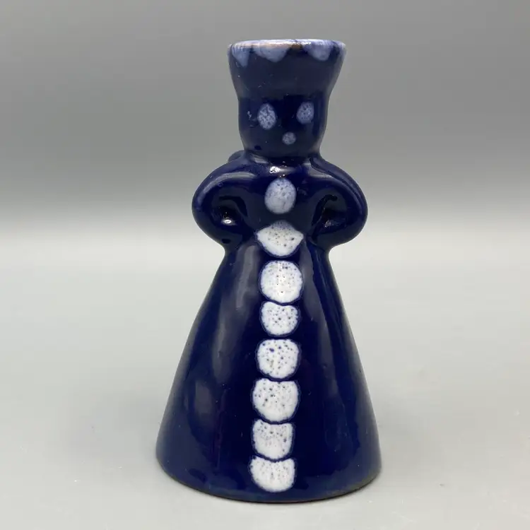 Vintage Miniature Hallstatt Redware Art Pottery Blue & White Angel Figurine Austria