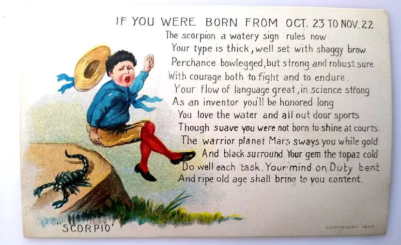 Fortune Fantasy Postcard Horoscope Astrology Scorpion Poem Sign 1907 Minard