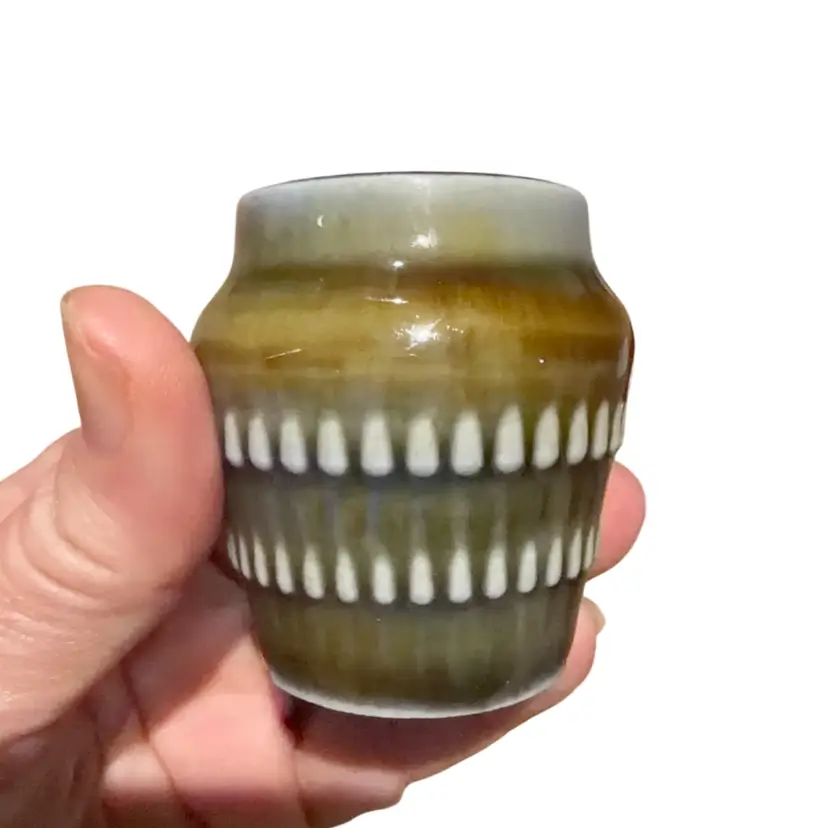 Vintage Irish Porcelain Toothpick Holder Blue Brown Drip Glazed