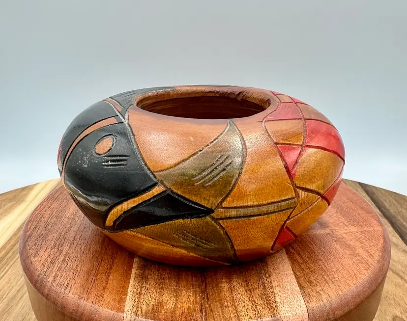 Painted African Wood Carved Small Bowl