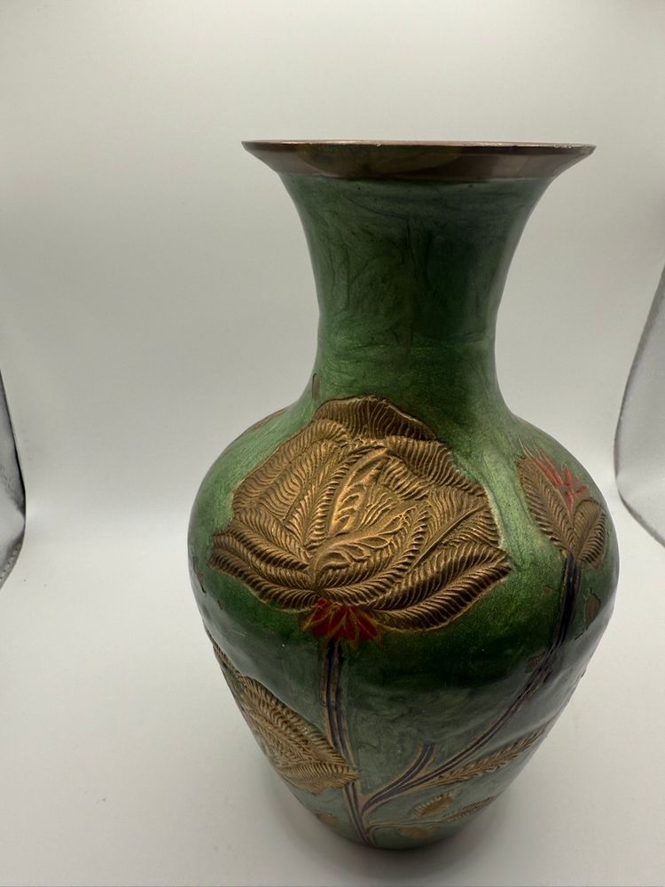 Brass Green Floral Vase