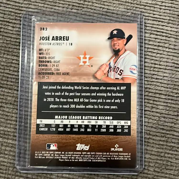 Jose Abreu Orange Black And White. Houston Astros. 2023 Topps Stadium Club 