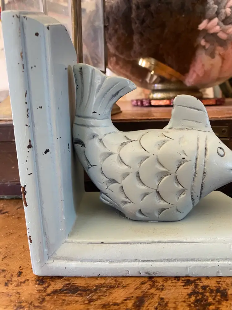 Wooden Carved Rustic Bookends(fish)