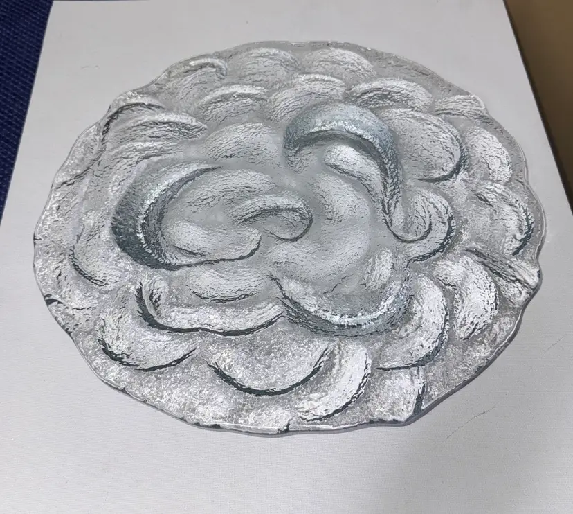 BLENKO #784 CUMULUS LINE CRYSTAL CLEAR SWIRL TEXTURED 13.5" CAKE PLATE PLATTER