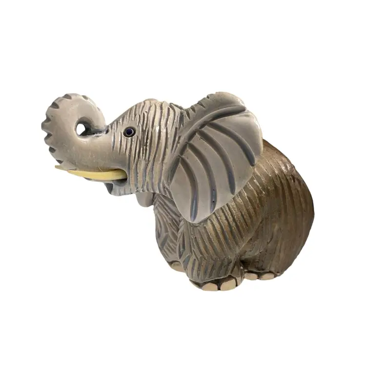 Vintage Artesania Rinconada Pottery African Elephant Figurine 159 Trunk Up Walking Uruguay 3x4"