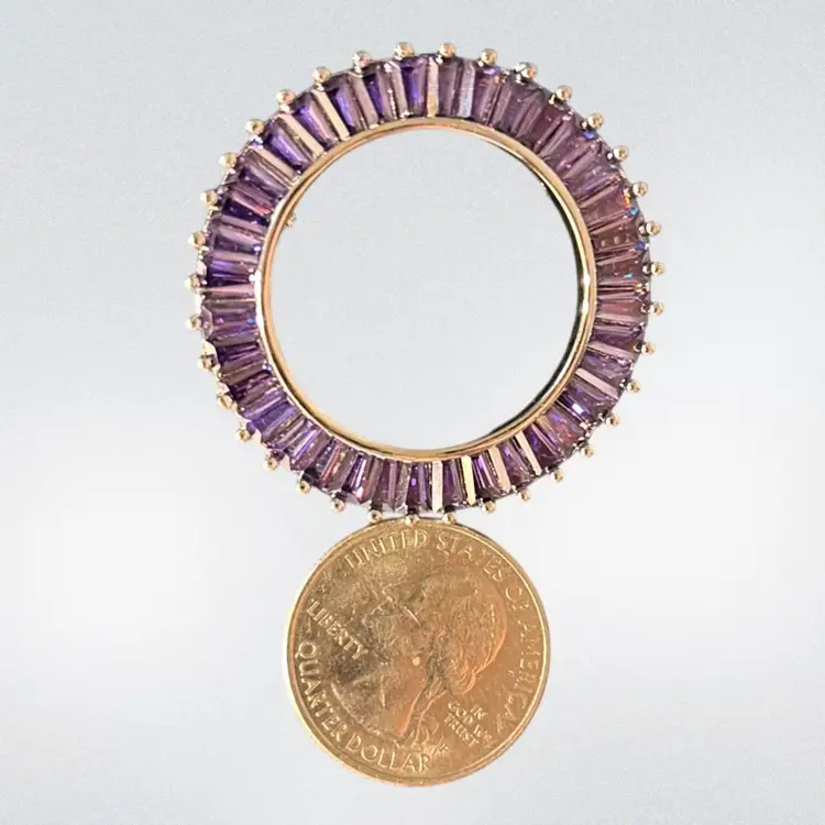 BLING  Baguette Cut Purple CZs Eternity Circle Brooch Rhodium/Silver Plated