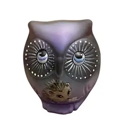 Fenton Royal Purple Satin Owl HP By Michelle Kibbe (2025) Limited Edition #8/29 3” X 3”