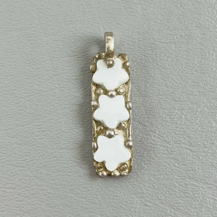 Silver Tone 1.5" Pendant With White Stone Stars Handmade Untested